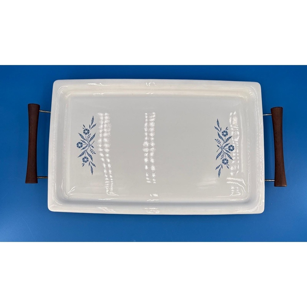 Vintage Corning Ware Blue Cornflower Bake Broil Serving Tray P-35-B With Cradle